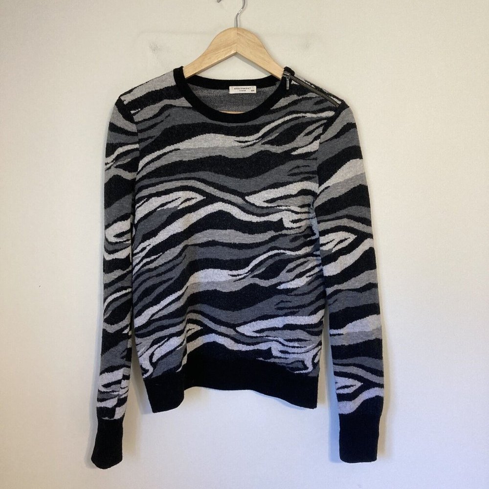 Equipment Femme Ondine Zebra 100% Wool Abstract Striped Sweater